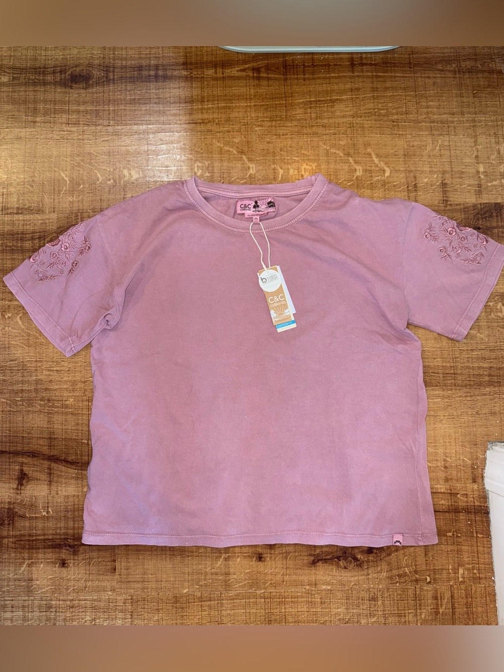 NWT Pink Embroidered Sleeve Tee